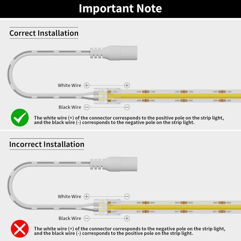 PAUTIX Strip to DC Female Plug Extension Connector 7.9in 8pcs,8mm Detachable Strip to Wire Connector,for 2-pin COB LED Strip Light 24V 12V 5 Volt,UL Listed 22 AWG Wires,NOT for 5mm 10mm or Other Size - Image 4